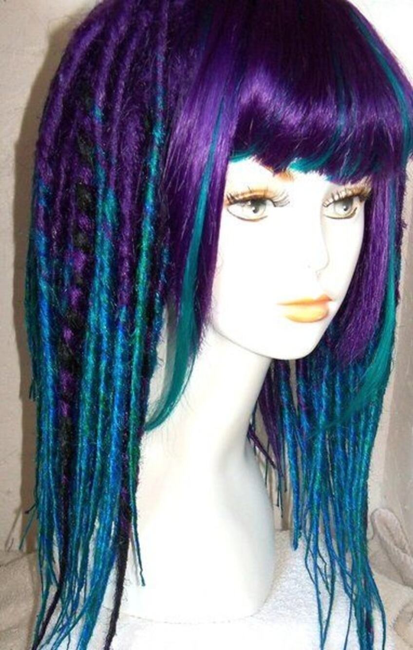 Full Cap Dread Dreadlock Wig Deep Purple Teal Green Blue Turquoise Handmade